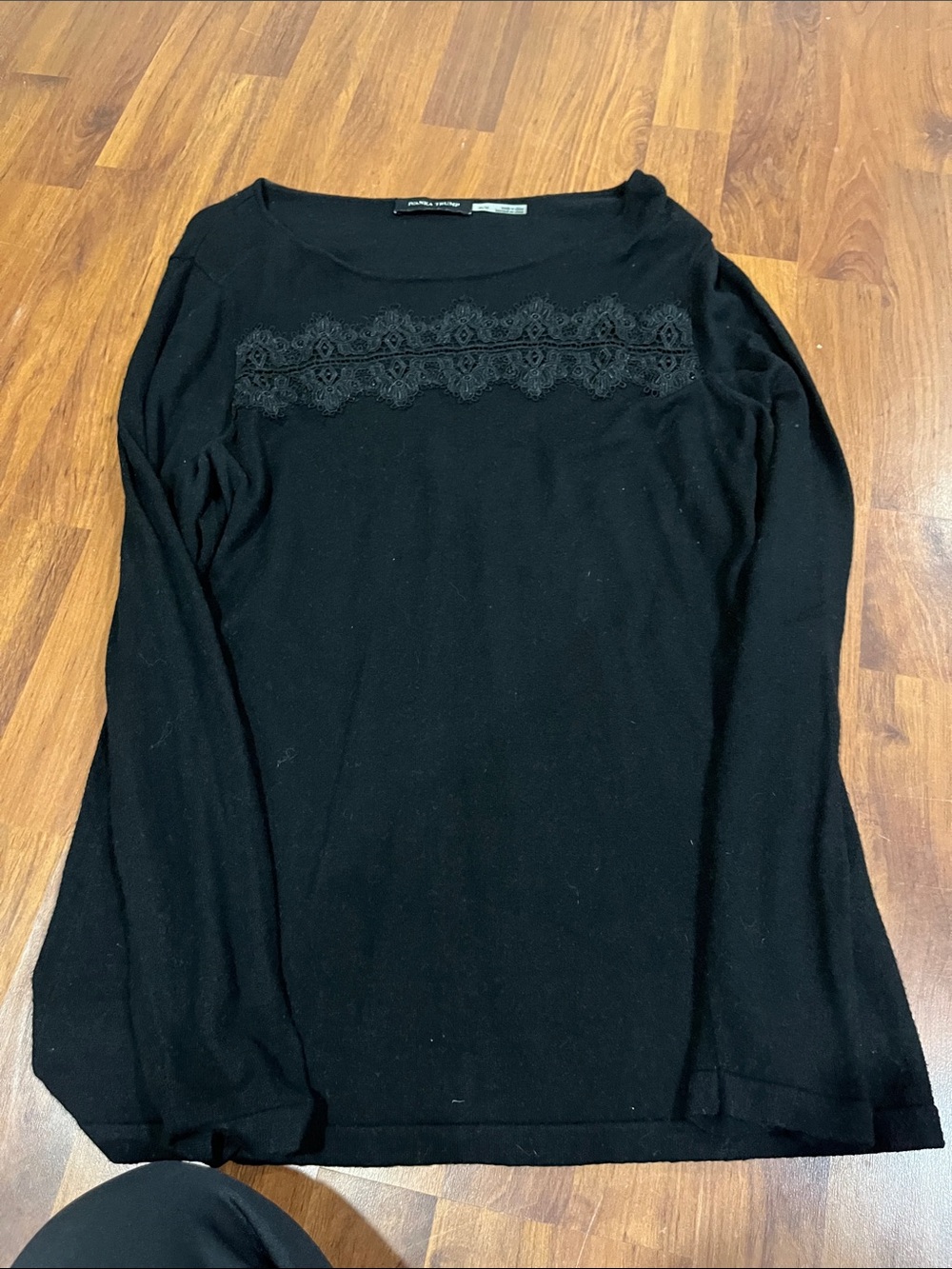 Ivanka Trump Black Lace-Trim Long Sleeve Tee